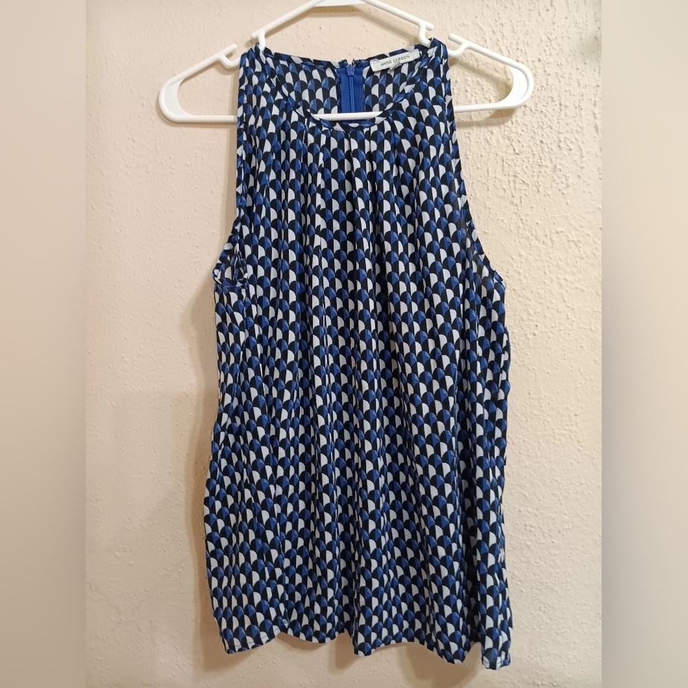 Anne Carson Blue and Black Patterned Top